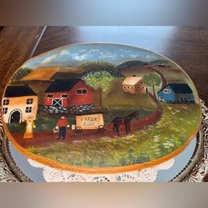 Vintage Hand Painted Folk Art on Wooden Plaque